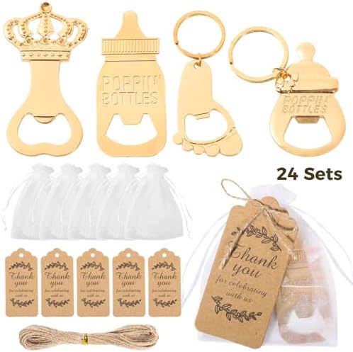OMISTAR Popping Shower Bottle Openers Favors for Guests 24 Sets - Footprint Bottle Opener Keychain, Bottle Opener Decorations and Souvenirs with Organza Bags and Thank You Tags for Shower Parties - Image 2