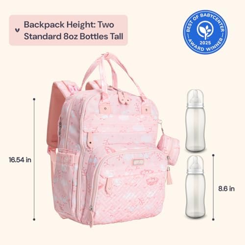 BabbleRoo Diaper Bag Backpack - Baby Essentials Travel Tote - Multi Function Water Resistant Diaper Bag, Travel Essentials Baby Bag with Changing Pad, Stroller Straps & Pacifier Case - Pink Birdy - Image 2