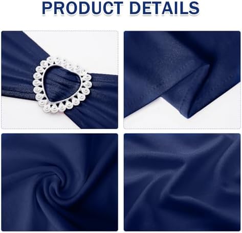 Pack of 60 Spandex Chair Sashes Bows Stretch Chair Cover Band with Buckle Slider Universal Elastic Chair Ties for Wedding Banquet Party Event Decoration (Navy) - Image 3