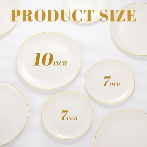 bUCLA 200PCS Ivory Plastic Plates with Gold Rim - Heavy Duty Cream Disposable Include 100 Dinner 10 inch & 100 Dessert 7 inch Plates, Ideal for Party & Wedding - Image 2