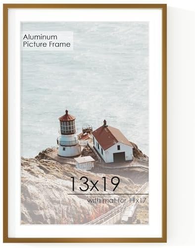 13x19 Metal Picture Frame for Wall With Mat for 11x17, 13''x19'' Aluminum Photo Frames With Tempered Glass for Home Decor, Minimalist Modern Poster Frame Horizontal And Vertical Formats, Bronze by FLYJOE