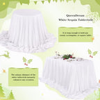 Sequin Tablecloth 90 x132 Inch White Rectangle Tablecloth Glitter Fabric - Image 4