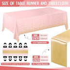 Tudomro 16 Pack Pink and Gold Plastic Tablecloths Satin Runner Set - Image 2