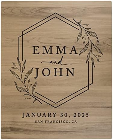Andaz Press Large Wooden Welcome Sign for Wedding Rustic Welcome Sign 16" x 20" Custom Names Laurel Geometric Wreath Wedding Signage English Oak MDF Wood Finish Wedding Reception Indoor Outdoor Signs by AndazPress