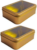 Pack of 2 Gold Rectangular Cookie Tins Container With Clear Lid, Multipurpose Tin Box, Festive Tin Box for Gift Giving, Cookies, Stationery & More - 7.25 x 5.25 x 2.25 Inches by HADAAYA