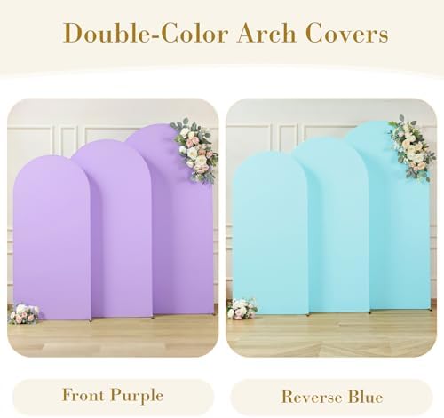 Blue and Purple Arch Cover 3 Set-7.2FT, 6.6FT, 6FT Arch Backdrop Cover Spandex Fitted 2- Color Fabric Stand Covers for Baby Shower Mermaid Theme Birthday Party Wedding Photo Background Decorations - Image 2