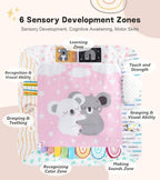 Baby Play Mat Activity Gym, 6 Developmental Zones Tummy Time Mat, 6 Detachable Sensory Toys and Educational Cards, Essential Baby Shower Set, Pink Koala - Image 3