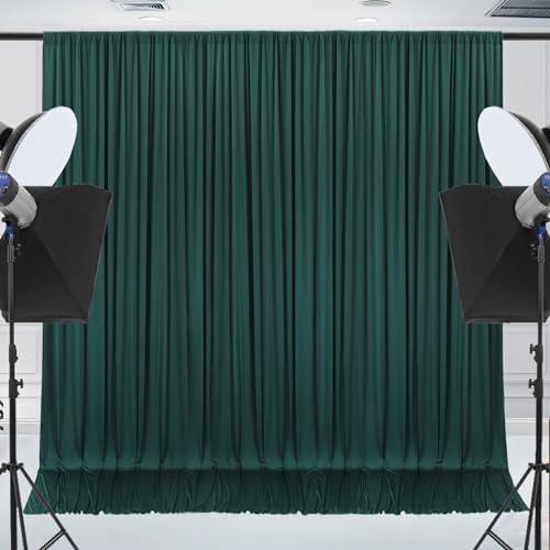 40x10ft Wrinkle Free Hunter Green Backdrop Curtain for Parties Soft Fabric Drapes Wedding Dark Green Curtain Backdrop for Birthday Party Decorations Background for Photography 5x10ft,8 Panels - Image 2