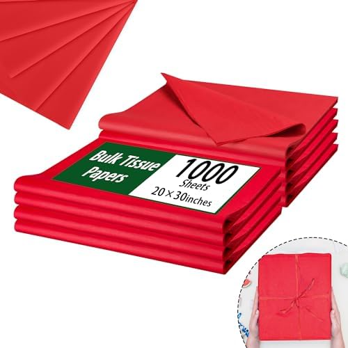 Red Tissue Paper for Gift Bags - 1000 Sheets 20 X 30 Inch Wrapping Tissue Paper Bulk for Gift Wrap Art Crafts DIY Filler Flower Valentines Christmas Birthday Wedding by PINWATT