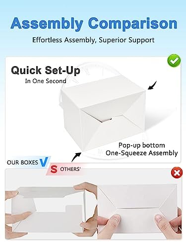Shallive 28 Pack Large Treat Boxes White - 9 x 6 x 6 inches Gable Gift Boxes with Handle Cardboard Lunch Boxes Recycled Paper Take Out Boxes Welcome Boxes For Wedding Baby Shower Birthday - Image 4