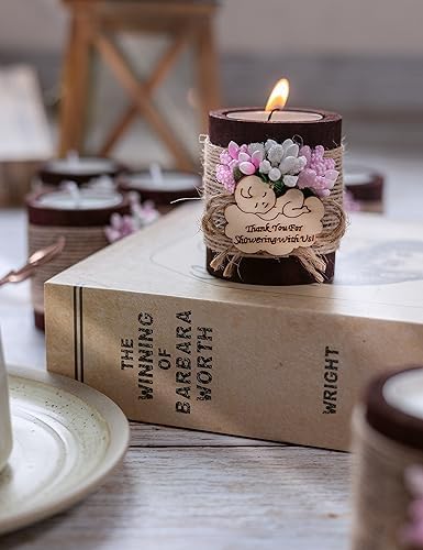 10 Wooden Tea Candle Holders for Baby Baptism Party Favors, Baby Shower Favors for Guests, Baby Girl Gender Reveal, Party Decorations (Dark Brown - Pink) - Image 6