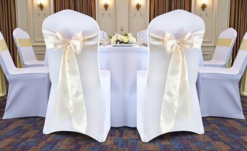 MDS® Pack of 100 Satin Chair Sashes for Wedding & Events – Cream - Image 2