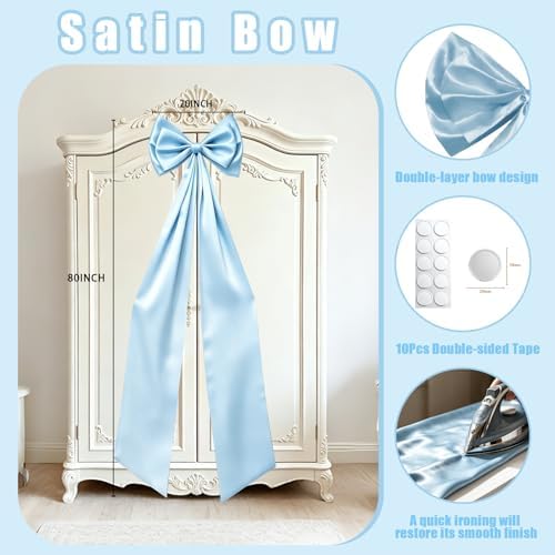 Large Blue Bow Decor, Double Layer Satin 80x20 Inches - Image 4