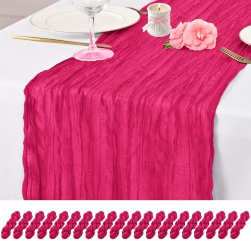 20 Pack Hot Pink Table Runner 17 x 108inch Cheesecloth Table Runner Rustic Boho Gauze Sheer Fabric Cheese Cloth Table Runners for Wedding Party Bridal Baby Shower Birthday Spring Table Decor by Lumaycens