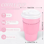 Whaline 100 Pcs Pink Disposable Coffee Cups with Lids and Sleeves 16 Oz Light Pink Insulated To Go Paper Cups for Home Restaurant Travel Wedding Birthday Baby Shower Party Supplies - Image 2