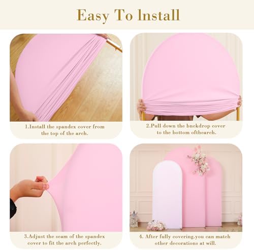 White and Pink Arch Cover 3 Set-6FT, 5FT, 4FT Arch Backdrop Cover Spandex Fitted 2-Color Fabric Stand Covers for Baby Shower Gilrs Birthday Party Ceremony Banquet Photo Background Decorations - Image 6