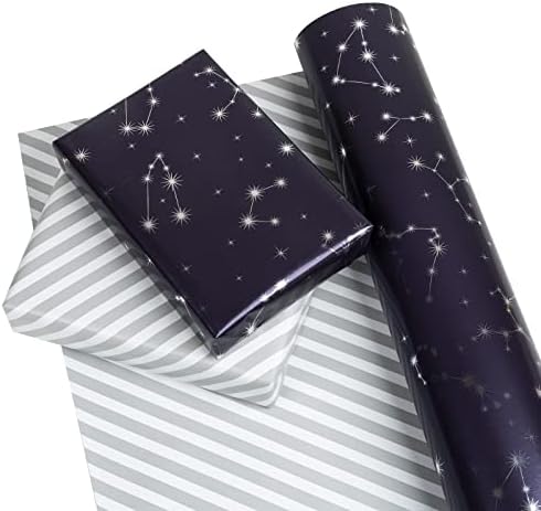 WRAPAHOLIC Reversible Wrapping Paper - 24 Inch X 100 Feet Jumbo Roll Navy and Silver Constellation Print with Metallic Foil Shine, Perfect for Birthday, Party, Baby Shower and More Occasions - Image 3