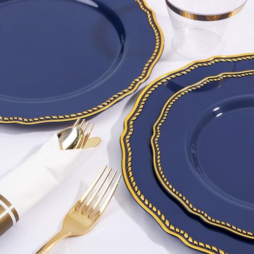 Hioasis 175 Pcs Blue Gold Plastic Plates Wedding & Party - Image 7