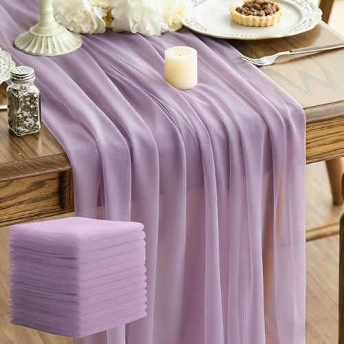 Sheer Chiffon Table Runner 35x120 Inches, Purple 12 Pack by LINNUO+HOURSE