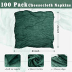 100 Pack Emerald Green Cheesecloth Napkins Washable 21x21 Inches Emerald Green Cloth Napkins for Wedding Set of 100 Dinner Table Napkins Bridal Baby Shower Rustic Boho Cotton Gauze Party Table Decor - Image 3