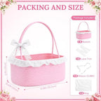 3PACK Pink Woven Gift Basket with Long Handles, Large Gift Basket Empty - Image 2