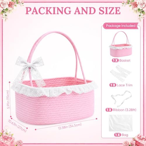 3PACK Pink Woven Gift Basket with Long Handles, Large Gift Basket Empty - Image 2
