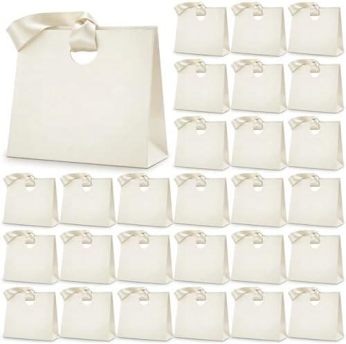 Feifeiya 30 Pcs Small Cream Gift Bags with Ribbon Handles by Feifeiya
