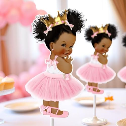 Little Princess Centerpieces Baby Shower Table Decoration 10 inches Pink Gold African American Black Royal Birthday Cake Topper (5) - Image 4