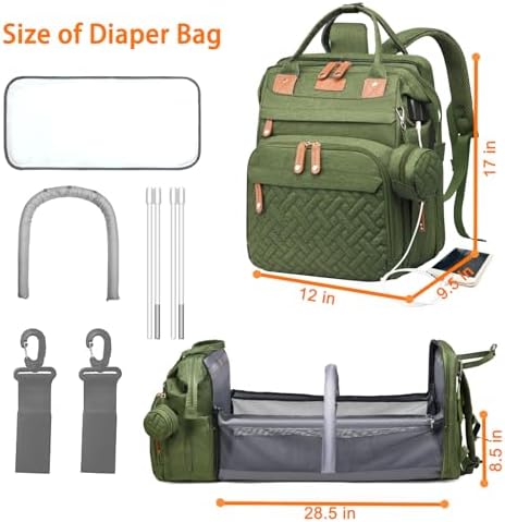 Astro alan Baby Diaper Bags with Changing Station, Waterproof Diaper Bag Backpack for Moms Dads with USB Charging Port, Baby Shower Gifts, Large Capacity diaper backpack, Green - Image 6