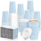 Whaline 100 Pcs Light Blue Disposable Coffee Cups with Lids and Sleeves 16 Oz Insulated To Go Paper Cups for Winter Home Restaurant Travel Wedding Birthday Baby Shower Party Supplies by Whaline