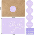 Teling 200 Set Thank You Cards with Envelopes Bulk, 6 x 4 Inch Blank Thank U Greeting Notes with Brown Kraft Envelopes Stickers Thankyou Card Set for Graduation Wedding Birthday Baby Shower(Purple) - Image 2
