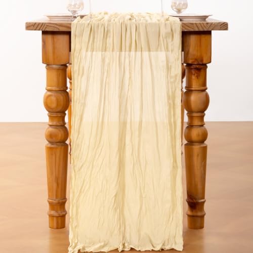 DeZerlor Beige Cheesecloth Table Runners 10 Pack Summer Boho Runners - Image 5