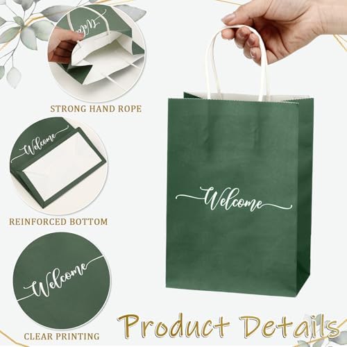 Kolldenn 100 Sets Sage Green Wedding Welcome Bags for Guests with Handles - Image 3