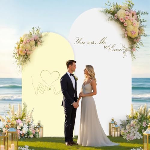 White & Beige Arch Backdrop Cover 7.2 & 6FT, Double Sided Arch Covers Stretchy Backdrop with Zipper Set of 2 Spandex Chiara Stand Cover for Wedding Birthday Party Baby Shower Banquet - Image 4