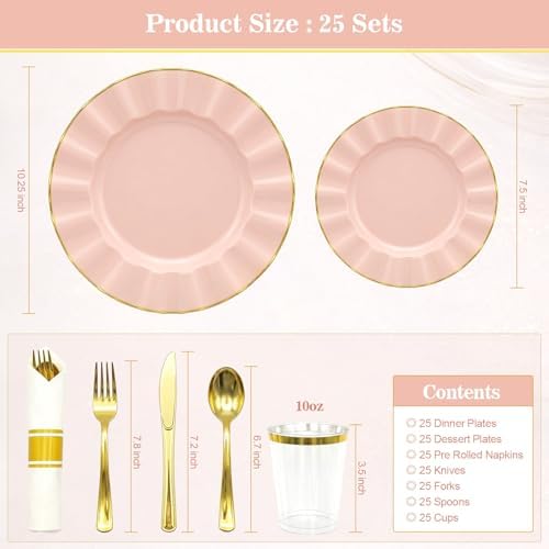 Glowserve Scalloped Plastic Plates Dinnerware Set 175 PCS for 25 Guests - Image 6