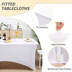 Fixwal 6 Pack 6FT White Tablecloth Rectangle Spandex Fitted Table Cover - Image 2