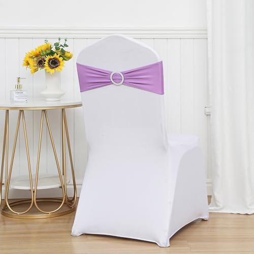 50 PCS Spandex Lilac Chair Sashes for Wedding Stretch Chair Bands with Buckles Universal Elastic Chair Ties Bows for Party Folding Chairs Celebration Anniversary Ceremony Events Decorations - Image 4