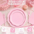 350 Pcs Pink Decagonal Paper Plates and Napkins Set, Disposable Party Supplies for 50 Guests Include 9" & 7" Scalloped Paper Plates, Cups, Napkins, Cutlerys for Baby Shower, Bridal Shower, Wedding - Image 6