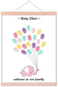 Pink Elephant Baby Shower Guest Book Alternative Customized Party Decorations Fingerprint Signature Sign in Book with Wood Hanger for Girls Communion Birthday Gift -80x120cm by Unknown