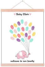 Pink Elephant Baby Shower Guest Book Alternative Customized Party Decorations Fingerprint Signature Sign in Book with Wood Hanger for Girls Communion Birthday Gift -80x120cm by Unknown
