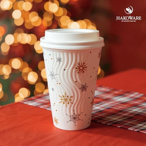 16oz Christmas Disposable Coffee Cups with Lids White Snowflake Winter Togo - Image 6