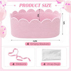 4 Pack Small Woven Baskets with Gift Bags, Ribbons, Wrap Tissue Papers Gift Baskets Empty to Fill for Baby Shower Wedding Christmas Day, Decorative Storage Cubes for Toys(Pink) - Image 2