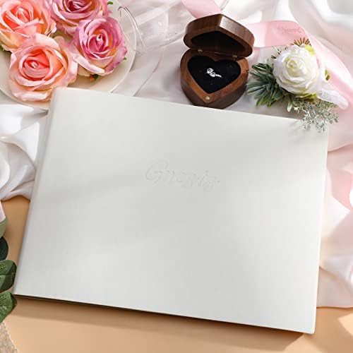 Geyee Leather Guest Book and Pen Stand Set, 10.5" x 8", White - Image 5