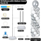 2 Sets Adjustable Balloon Column Stand Kit with Bases（Silver and White） - Image 2