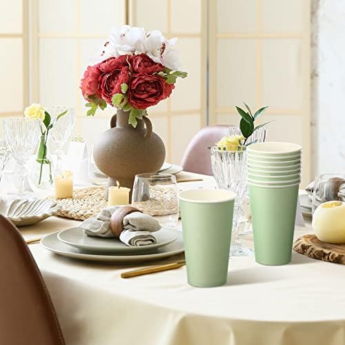 Funtery 100 Pcs Sage Green Cups 16 oz Sage Disposable Paper Cups for Baby Shower Bridal Shower Wedding Party Green Paper Cup for Easter Party Supplies Coffee Tea Hot Cold Beverage - Image 5