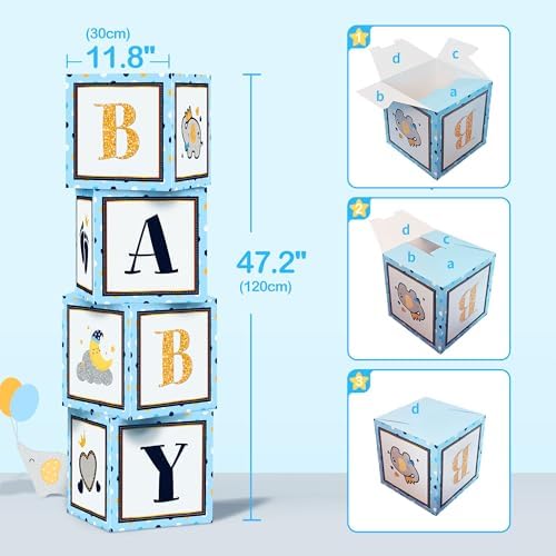 149 pcs Baby Shower Decorations for Boy, 4 Pcs Balloon Boxes,Elephant Foil Balloons, Blue Elephant Theme Baby Shower Decorations Gender Reveal Party Supplies - Image 6