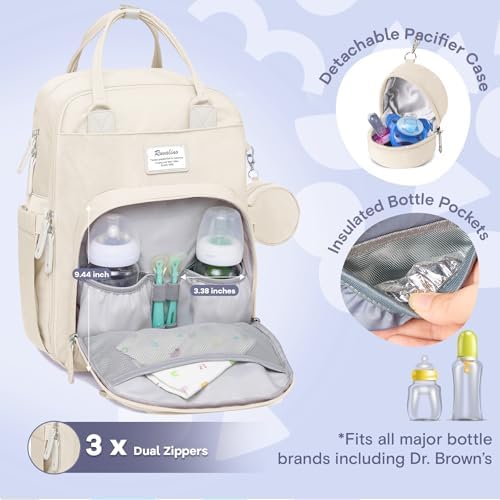 RUVALINO Baby Diaper Bag Backpack with Changing Pad, Waterproof, Beige - Image 2