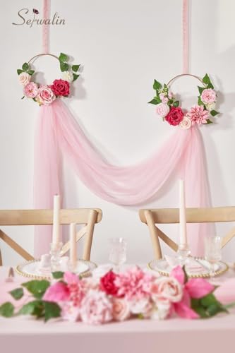 Serwalin 2Pcs Artificial Flowers Hot Pink Silk Fake Flowers for Wedding - Image 6