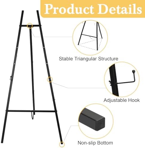 Yuntau 3 Pieces Black Metal Easel Stand for Sign, 50 Inch Display Stand Adjustable 3 Tier Easel for Wedding Sign, Posters, Paintings, Exhibition - Image 2
