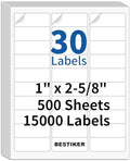 [500 Sheets 15000 Labels] BESTIKER Address Labels 1” x 2-5/8” Shipping Mailing Labels 30 per Page Printable FBA Barcode Label, Laser & Inkjet Printer Labels 30up White by BESTIKER